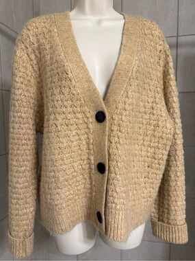 NWOT LOFT brownish gold boxy cardigan with velvety covered buttons, size XL